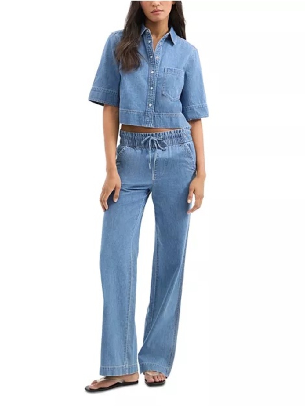 Veronica Beard Dunford High Rise Wide Leg Drawstring Jeans - Blue - Picture 4 of 9